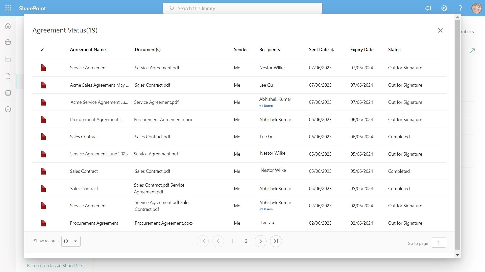 Check Status screen in SharePoint